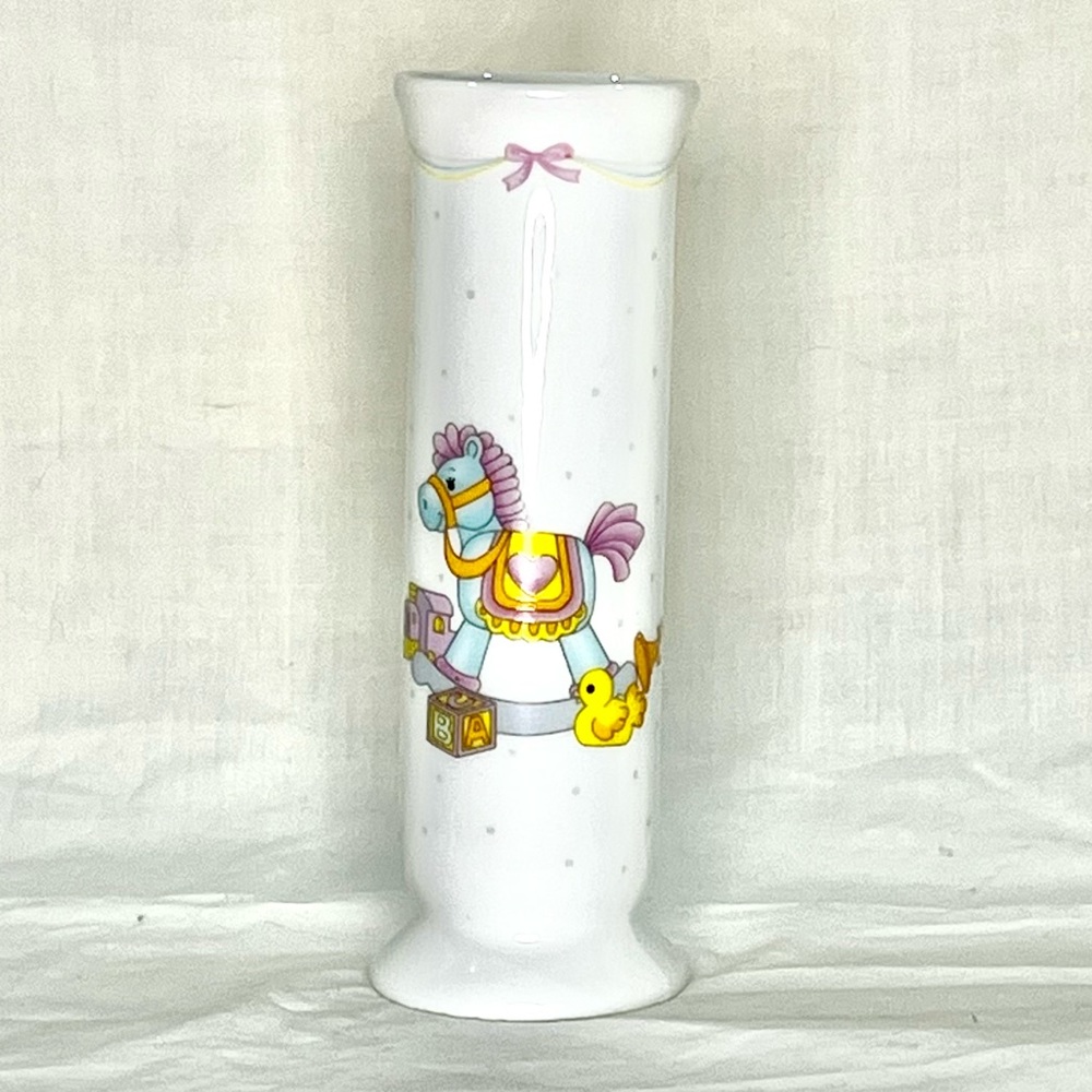 VINTAGE FTD 1993 Flursite Vase Lennoxville Baby Rocking Horse Collectible